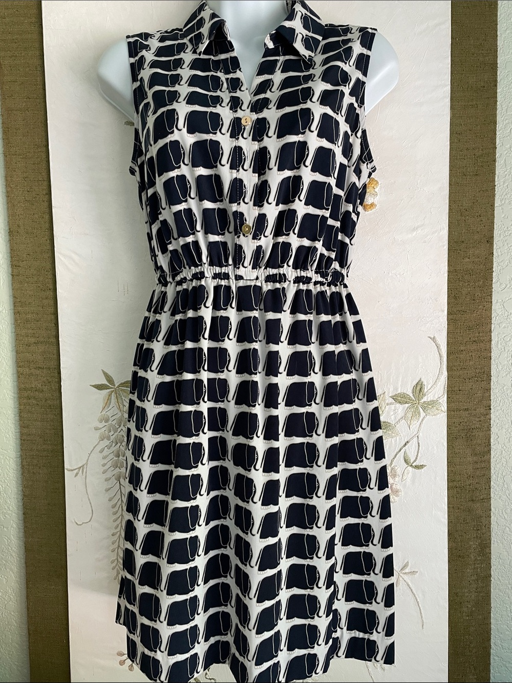 Alfani sleeveless dress 4 Petite Navy elephant print shirt dress
